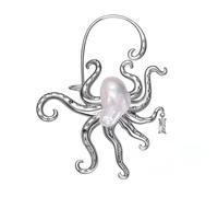 Clip d'oreille unique en forme de pieuvre avec perles baroques en alliage de métal léger pour femme, tenue de fête d'inspiration vintage