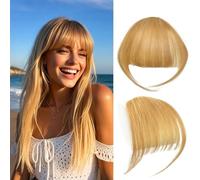 Clip in Bangs 100% Cheveux Humains avec des Temples des Cheveux Air Hair Bangs Clip in Hair Extensions pour la Fête et la Tenue Quotidienne (Ash blonde)