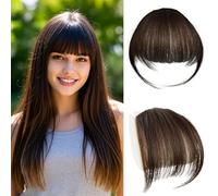 Clip in Bangs 100% Cheveux Humains avec des Temples des Cheveux Air Hair Bangs Clip in Hair Extensions pour la Fête et la Tenue Quotidienne (Brown moyen)