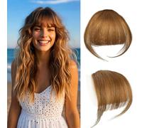 Clip in Bangs 100% Cheveux Humains avec des Temples des Cheveux Air Hair Bangs Clip in Hair Extensions pour la Fête et la Tenue Quotidienne (Marron clair)
