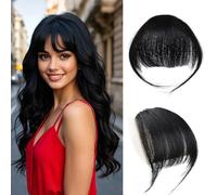 Clip in Bangs 100% Cheveux Humains avec des Temples des Cheveux Air Hair Bangs Clip in Hair Extensions pour la Fête et la Tenue Quotidienne (Noir naturel)