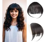 Clip in Bangs 100% Cheveux Humains avec des Temples des Cheveux Air Hair Bangs Clip in Hair Extensions pour la Fête et la Tenue Quotidienne (Noir brun)