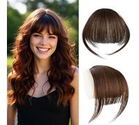 Clip in Bangs 100% Cheveux Humains avec des Temples des Cheveux Air Hair Bangs Clip in Hair Extensions pour la Fête et la Tenue Quotidienne (Brun foncé)