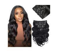 Clip in Hair Extensions Real Human Body Wave 1B Natural Black Brazilian Remy 8pcs Per Set with 18 Clips Double Weft 8-28 Inch 120g Wear and Go(24inches)
