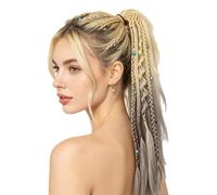 Clip-in Zopf Haarverlängerung | Boho 4-Strängig 50 Cm | Handgefertigte Clip-in Zopfverlängerung mit vier Boho-Strähnen - sofortiger Dreadlock-Look für Festivals, Cosplay, Alltag und