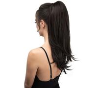 Clip multicouche ondulé de 22 pouces de long sur queue de cheval, postiche synthétique naturelle douce Pour un usage quotidien(Black brown)