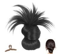 Clip-On Feathered Bun Wig, Hgyugrf Messy Bun Hair Piece, Claw Clip Messy Buns Hair Piece, Increase Hair Volume Easily, Wig Bun Hair Extensions For Women With Thinning Hair (Black)