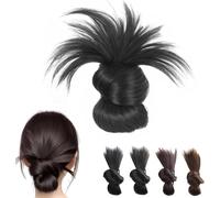 Clip-On Feathered Bun Wig,Hgyugrf Messy Bun Hair Piece,Soft Hairs Buns for Women Daily Wear, Mini Claw Clip with Highlights (Brown Black)