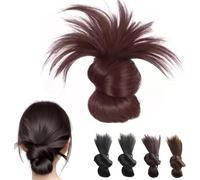 Clip-On Feathered Bun Wig,Hgyugrf Messy Bun Hair Piece,Soft Hairs Buns for Women Daily Wear, Mini Claw Clip with Highlights (Dark Brown)