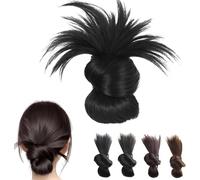 Clip-On Feathered Bun Wig,Hgyugrf Messy Bun Hair Piece,Soft Hairs Buns for Women Daily Wear, Mini Claw Clip with Highlights (Black)