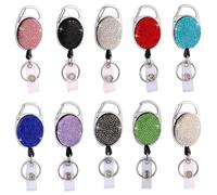 Clip pour Badge Ovale Rétractable en Alliage Décoré de Strass | Usage Conventions et Séminaires, Fixation Facile, Cordon Rétractable, Style Créatif pour Infirmière et Bénévole