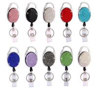 Clip pour Badge Ovale Rétractable Rose en Alliage et Strass | Enseignants et Étudiants, Facile à Fixer, Design Décoratif, Conventions et Séminaires, Accessoire Pratique