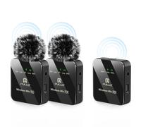 Clip sans fil sur Microphone 10m Transmission Plage Réduction du bruit intelligent Mic de revers omnidirectionnel pour smartphone DSLR Camera ordinateur portable PC Vlogging (One-Trigger-Two)