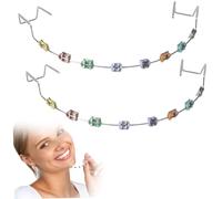 Clip sur des accolades pour les dents, 2pcs Clip sur les accolades Décoration de dents de mode colorée en acier inoxydable coloré avec fils métalliques et ligature orthodontique