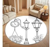 Clipart de Lampadaire Tapis Rond 100 cm Intérieur & Extérieur Doux Antidérapant Lavable en Machine, Blanc Tapis Décoratif de Style Moderne pour Salon Chambre Salle à Manger