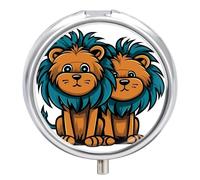 Clipart Pilulier portable en métal imprimé lion avec 3 compartiments