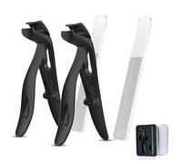 Clipdoc Max Toe Nail Clipper, Clip Doc Max Nail Clipper, Clipdocmax Toenail Clippers for Senior, Wide Jaw Opening Anti-Splash Stainless Steel Slanted (Black-B*2)