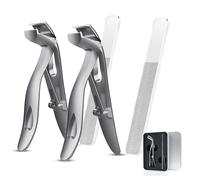 Clipdoc Max Toe Nail Clipper, Clip Doc Max Nail Clipper, Clipdocmax Toenail Clippers for Senior, Wide Jaw Opening Anti-Splash Stainless Steel Slanted (Silver-B*2)