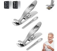 Clipdoc Max Toe Nail Clipper, Clipdocmax Toenail Clippers for Seniors, Wide Jaw Opening Anti-Splash Slanted Nail Clipper for Thick Nails, Long Handle, Anti-Splash (Silver*2)