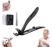 Clipdoc Max Toenail Clippers, Clipdoc Max Wide Jaw Opening Anti-Splash Slanted Nail Clipper with Angled Head - Sharp Stainless Steel for Thick Nails, Pain-Free Trims for Seniors (Black)