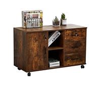 CLIPOP Armoire de classement Mobile Caisson de Bureau à 3 tiroirs, Support Imprimante sur 4 roulettes Mobile, 1 Tiroir verrouillable, 2 Compartiments,Dossier de Format A4 ou Lettre