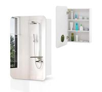 CLIPOP Armoire de salle de bain avec miroir cosmétique grossissant 3 fois - Armoire à miroir avec porte simple - Armoire de salle de bain - Compartiment ouvert - Blanc - 50 x 70 x 14 cm