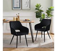 CLIPOP Chaises de Salle à Manger Lot de 2, Chaises de Cuisine en Velours avec accoudoirs et Pieds en métal, Chaises de réception Lounge pour Salle à Manger, Chambre ou Bureau (1, Velours-Noir)
