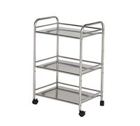 CLIPOP Chariot de Service en Acier Inoxydable avec 3 Niveaux - Capacité : 150 kg - Chariot de Cuisine avec roulettes - de Service - de Barbecue - pour l'extérieur, la Cuisine, Le (35 x 50 x 75cm)