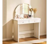 CLIPOP Coiffeuse avec éclairage LED, miroir rond avec 2 tiroirs, coiffeuse moderne pour filles et femmes dans la chambre à coucher