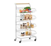 CLIPOP Étagère à légumes, panier de cuisine, 4 étages, amovible, panier à fruits, légumes, rangement avec roulettes verrouillables, chariot de rangement pour salle de bain, cuisine, bureau