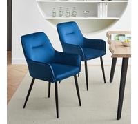 CLIPOP Lot de 2 Chaises de Salle à Manger avec accoudoirs - Chaise de Cuisine et Salon Rembourrée - Fauteuil Lounge pour Bureau, Salon, Chambre à Coucher (Velours Bleu)