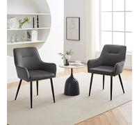 CLIPOP Lot de 2 Chaises de Salle à Manger avec accoudoirs Chaise de Cuisine rembourrée de Salon Fauteuil Lounge Set pour Bureau, Salon, Chambre à Coucher (1, Velours Gris)