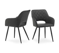 CLIPOP Lot de 2 Chaises de Salle à Manger, Chaises de Cuisine en Cuir PU avec accoudoirs et Pieds en métal, Chaises de réception Lounge pour Salle à Manger, Chambre ou Bureau (1, PU-Gris)