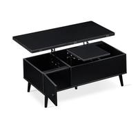 CLIPOP Table Basse réglable en Hauteur Noire, Plateau Double relevable, Table de Salon rétractable, Table Basse Convertible en Table à Manger, Table d'appoint avec Compartiment caché
