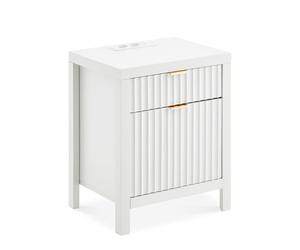 CLIPOP Table de chevet avec station de charge, table de chevet avec 2 tiroirs, table de chevet striée, table d'appoint en bois pour chambre à coucher, salon, armoire de rangement moderne, blanche, 50