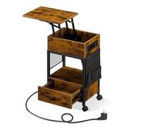 CLIPOP Table de chevet réglable en hauteur avec station de charge, table de chevet avec 2 ports AC, 2 ports USB, table basse en bois pour petits espaces, salon, chambre à coucher, marron vintage