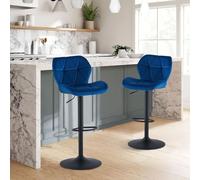 CLIPOP Tabouret de Bar Réglable en Hauteur 360°Pivotant Chaises de Bar Chaises de Cuisine Tabouret de Bar avec Dossier et Repose-Pieds (Velours Bleu-0136, Lot de 2)