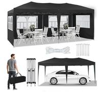 CLIPOP Tonnelle de jardin 3 x 6 m avec 4 parois latérales, résistante à l'eau et aux UV, avec cadre en acier robuste et sac de transport pour extérieur, mariage, fête, famille