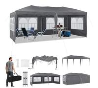 CLIPOP Tonnelle escamotable de jardin 3 × 6 m avec côtés résistante à l'eau et aux UV réglable en hauteur avec sac de transport pour fête de mariage en plein air, cadre en acier robuste