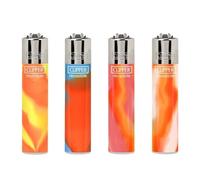 Clipper Briquets Réutilisables, Design Abstrait Chaleureux, Rechargeables au Gaz Butane, Pierre et Molette Remplaçables, Lot de 4