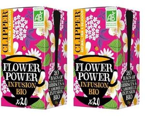 CLIPPER - Infusion Bio - Flower Power - Fleurs de Sureau, Hibiscus & Camomille - 20 Sachets d'Infusion - 2 paquet