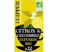 CLIPPER - Infusion Bio Revigorante Citron Gingembre, Saveur Fraîche et Épicée (20 Sachets 50g) - Le lot de 4