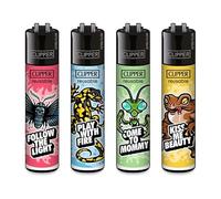 Clipper Lot de briquets, set de 4 pièces, motifs exceptionnels (Slogan animal)