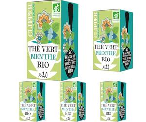 Clipper Natural, Fair and Delicious - Thé Vert Bio Menthe - Marrakech - Issu du Commerce Équitable - 20 sachets de Thé Bio - 5 paquet