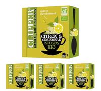 CLIPPER Natural, Fair & Delicious - Infusion Bio - Citron et Gingembre - 50 Sachets d'Infusion Bio - 4 paquet