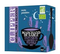 CLIPPER Natural, Fair & Delicious - Infusion Bio - Marchand de Sable - Camomille, Lavande et Mélisse - 50 Sachets d'Infusion Bio - 1 paquet