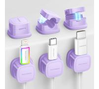 Clips Câble,Organisateur de Cables,Accroche Cable,Clips de Câble Autocollants,Support de Câble Magnétique,Convient pour le Bureau, La Table de Nuit, Le Câble de Charge, HDMI, USB (6, Violet)