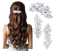 Clips de Cheveux de Mariée Strass, Lot de 3 pinces à cheveux en forme de fleurs blanches, Feuilles Vignes De Cheveux, Coiffe de Mariage Pince à Cheveux Argentée, Pour mariées/demoiselles d'honneur