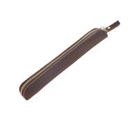 Clips de fermeture éclair Porte-stylo Vintage en cuir véritable, étui à crayons de vache avec fermeture éclair, pochette stylo, sac rangement papeterie poche(Coffee,2pcs)