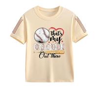 Clips de fermeture pour filles et pour le printemps, et impression créative de baseball 2D, rétro personnalisé, ample et confortable, t-shirts décontractés à manches courtes pulls femmes, beige, 12-13